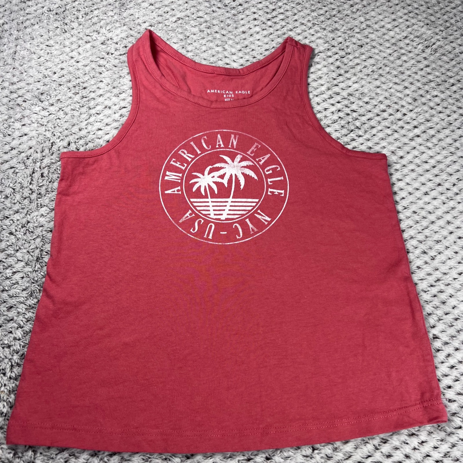 American Eagle Kids Tank Top Coral Palm Tree Graphic Size 14 Nwt